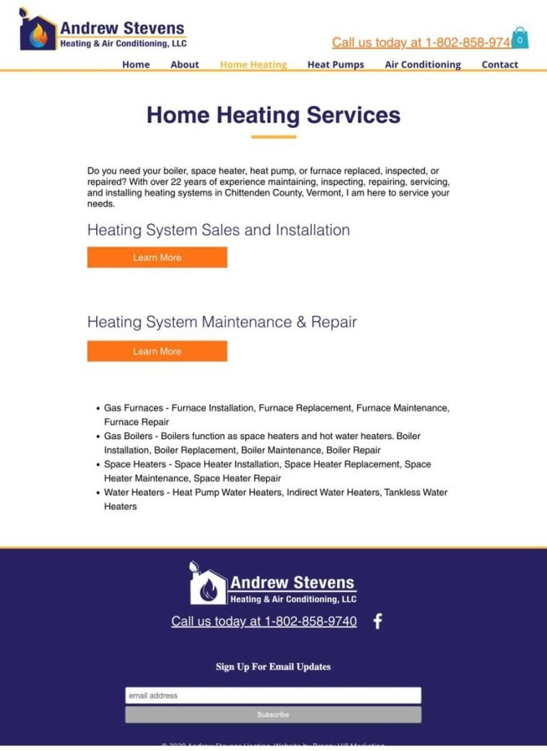 Andrew Stevens Heating website before redesign